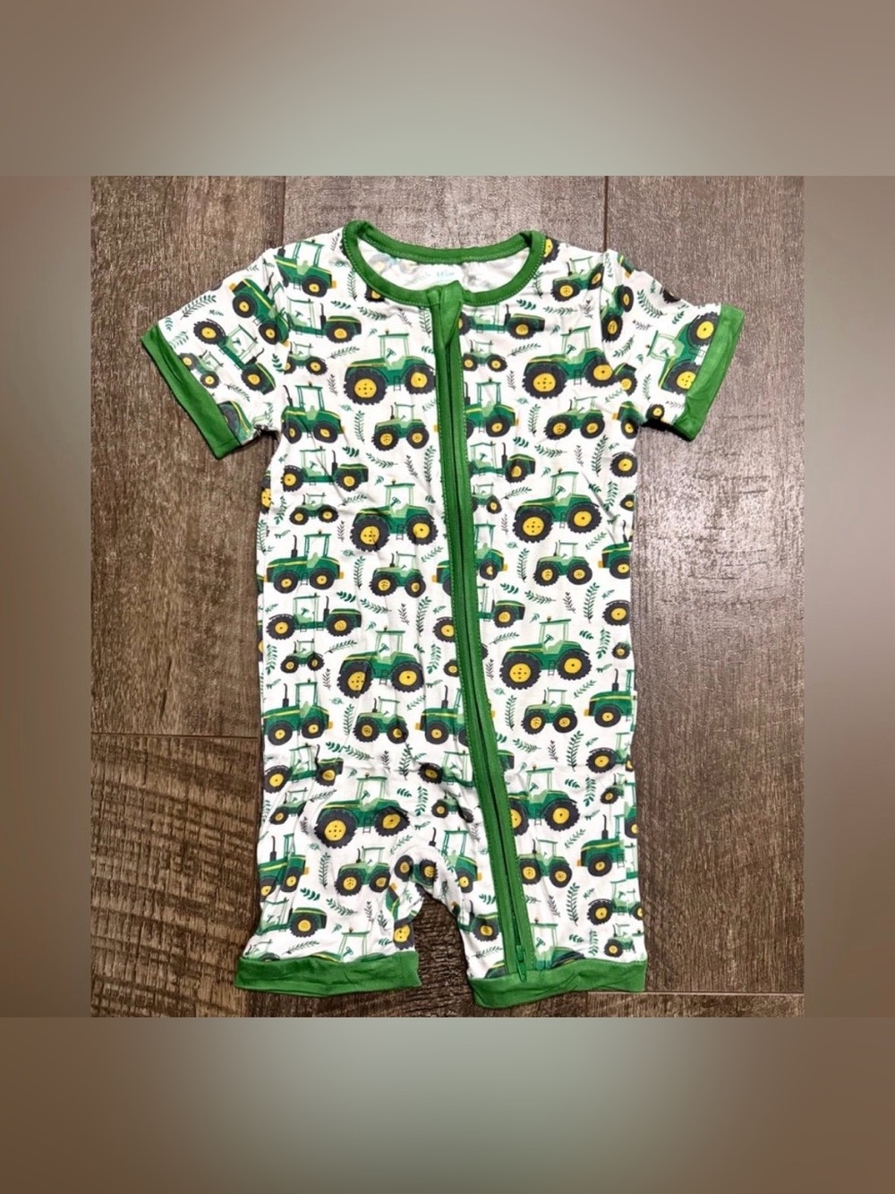 Farm Green Tractor Bamboo Shorty Zipper PJs 0-3m